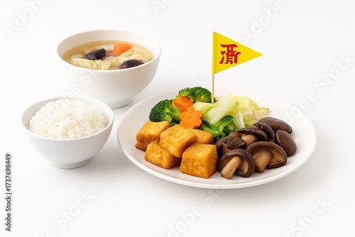 Vegetarian Festival traditional food set isolated on white background