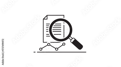 Magnifying glass over financial document with growth chart representing business analysis and research concept vector