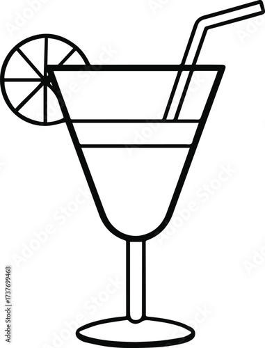 Simple outline drawing of a cocktail with a lime slice and straw on a white background