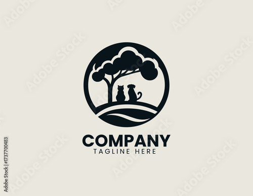 Veterinary Tree Dog And Cat vector logo illustration