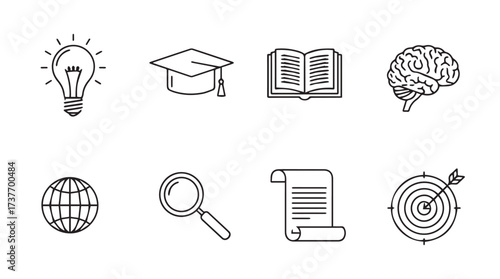 Collection of doodle icons representing education innovation research and goals vector