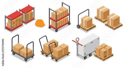 Warehouse logistics isometric equipment and packaging design