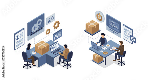 Efficient isometric office collaboration and logistics strategy for business success