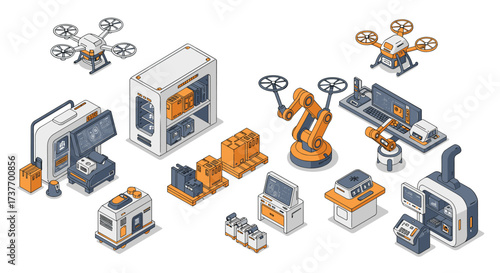 Isometric industrial technology and automated robotics in modern manufacturing