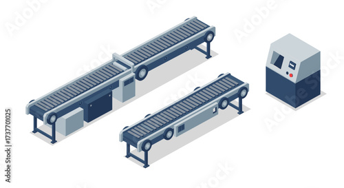 Isometric conveyor belt system with control unit for industrial automation