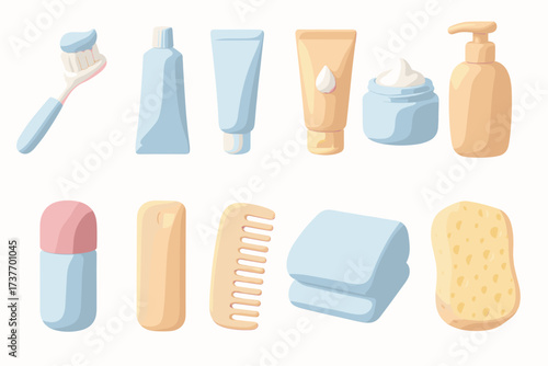 A set of icons related to personal care and hairdressing procedures. Everything is stylized in dark tones with realistic designs on a white background.