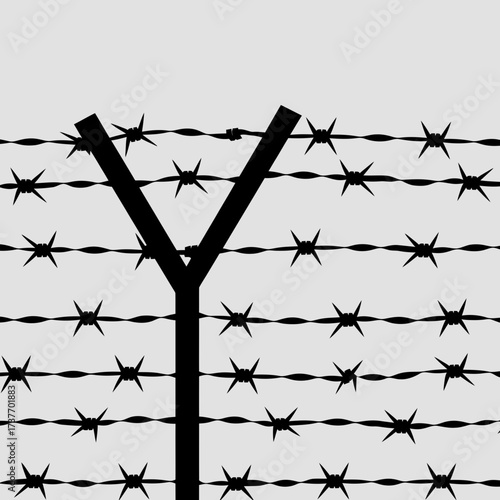 Minimalist black and white barbed wire fence illustration vector scalable eps icon silhouette