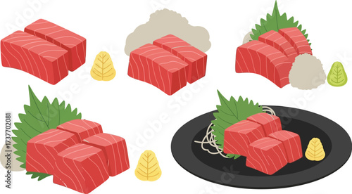 Freshly sliced raw fish prepared as delicious Japanese sashimi appetizers