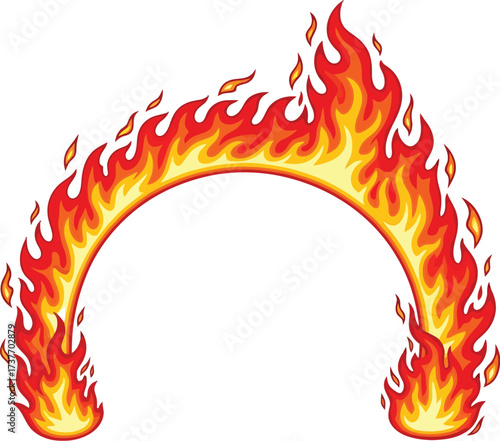 Fiery archway glowing with intense heat and vibrant flames