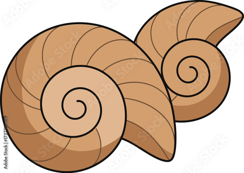Two abstract, swirling seashell shapes in warm earthy tones, creating a sense of organic beauty.