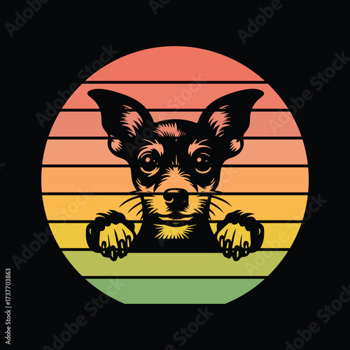 Rat Terrier Dog Peeking Sunset Vintage Retro Dog Lover