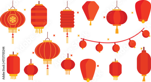 Chinese lanterns Set collection of chines lamp lantern, Chinese new year elements