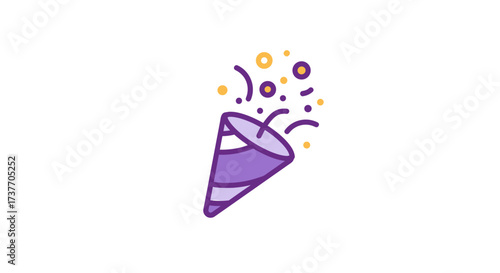 Colorful party popper with confetti and streamers in festive style  