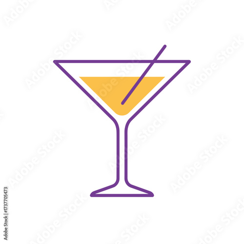Cocktail glass with orange drink and mixing stick in modern style  