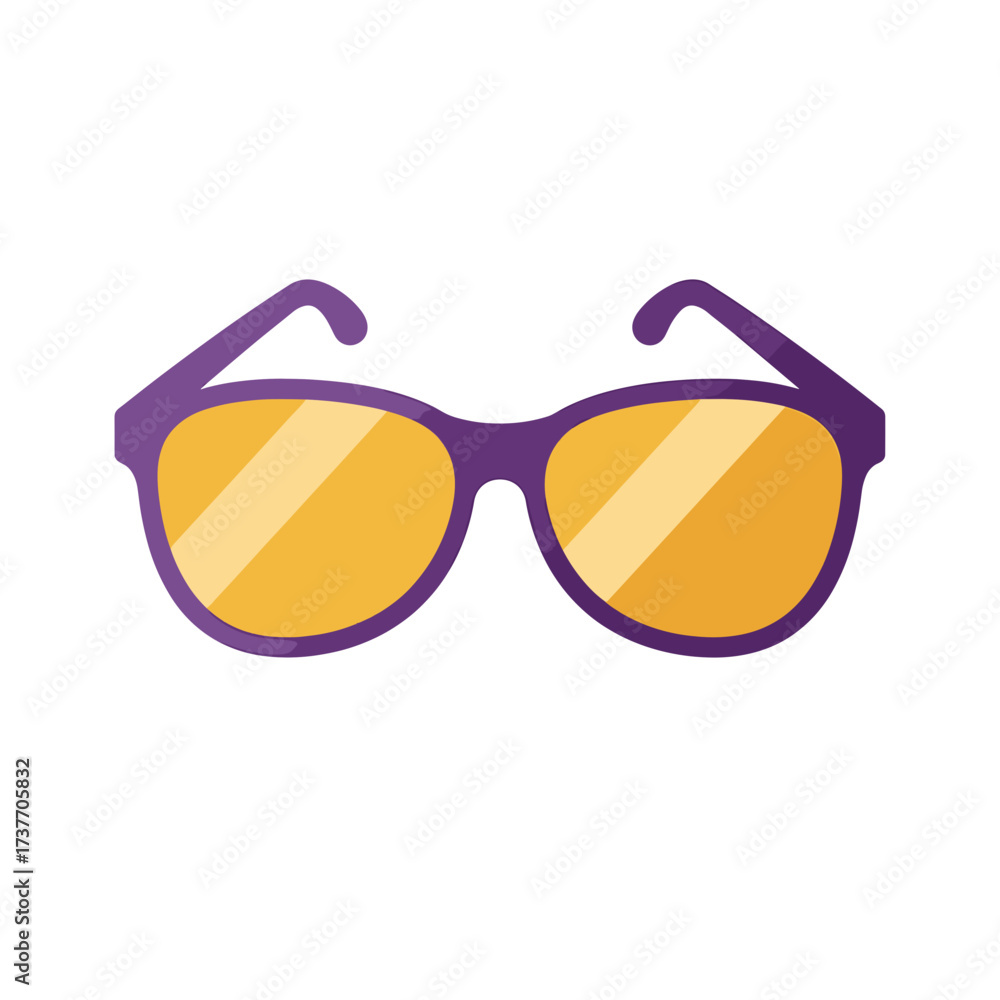Fototapeta premium Stylish purple sunglasses with yellow lenses on a white background