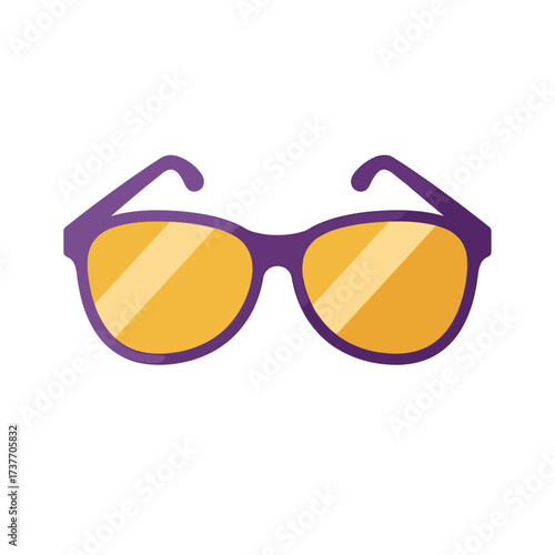 Stylish purple sunglasses with yellow lenses on a white background  