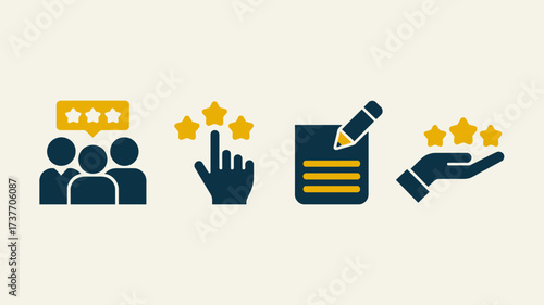 Four horizontal flat icons representing customer feedback and satisfaction vector illustration silhouette