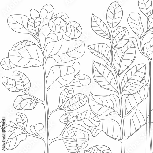 Detailed abstract botanical outline vector illustration of lush greenery scalable eps graphic silhouette