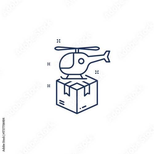 Helicopter delivering package in simple line art style  