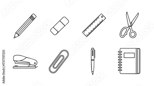 Collection of essential school supplies and office stationery items in sketch style vector