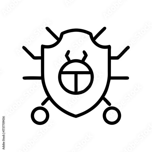 Shield icon with bug illustration for antivirus protection  