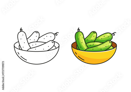 Plate with cucumbers, line and color icon. Vector isolated element on white background