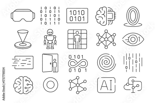 Artificial Intelligence Line Icons Set – Machine Learning, Neural Network, Robotics, Data Science