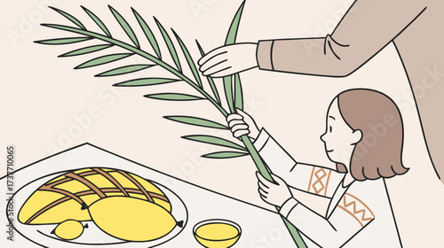 Family preparing traditional feast during a festival