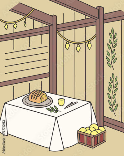 Minimalist Sukkah Illustration for the Jewish Holiday of Sukkot