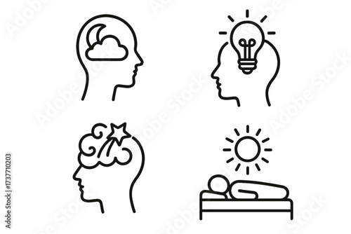 Sleep and Mind Icon Set — Dream, Rest, Idea, Imagination, Night