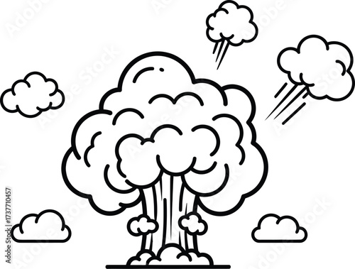 Dramatic explosion with dark clouds and smoke rising into the sky