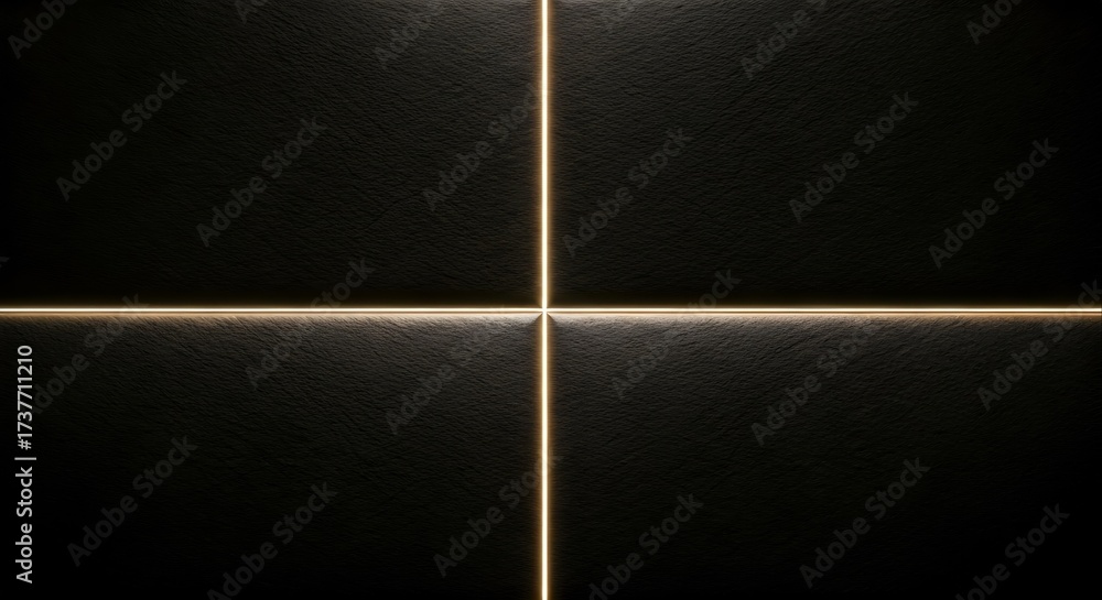 Fototapeta premium Minimalist abstract background with a glowing cross of light intersecting on a dark textured surface.