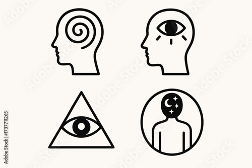 Linear Icon Set on Consciousness, Awareness, and Esoteric Mind