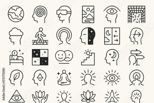 Linear Icons Set on Spiritual Awakening and Consciousness