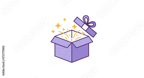 Open gift box with sparkles in purple and yellow