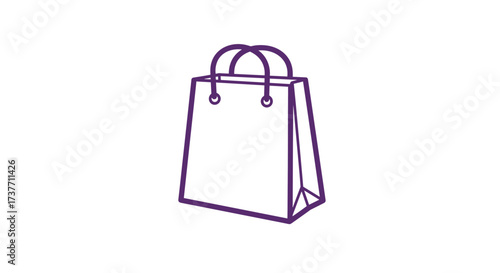 Shopping bag illustration in purple outline on white background  