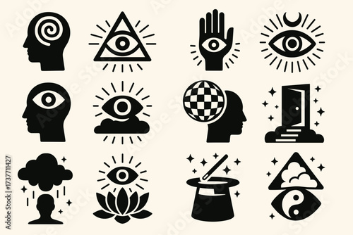 Mystical Mind Symbols Set — All Seeing Eye, Pyramid, Third Eye, Magic, Spiritual Awareness