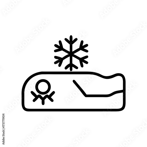 Cryogenic freezing symbol with snowflake on a sleeping figure  
