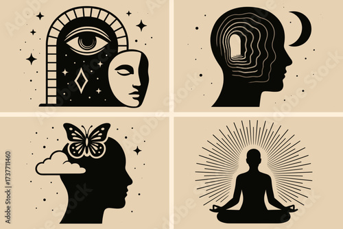 Spiritual Awakening and Mindfulness Symbolic Illustrations