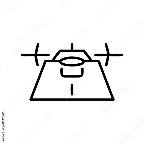 Drone landing pad with aircraft positioned above in minimal style  