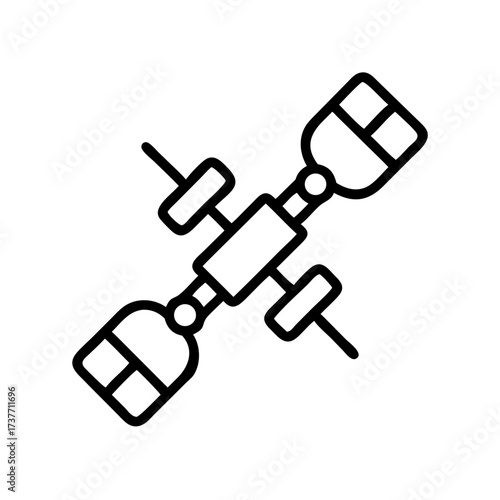 Space tug illustration in minimalist line art design  