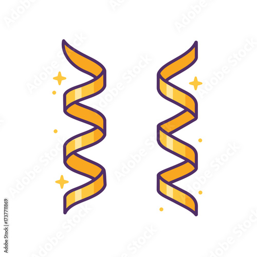 Twisted party streamers with sparkles in yellow and purple