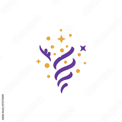 Colorful abstract design with swirls and stars in purple and orange  