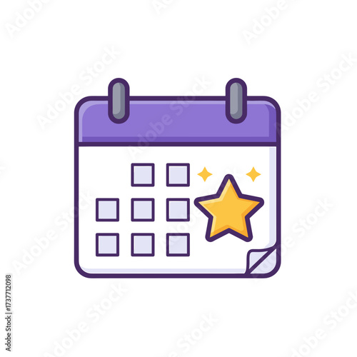 Calendar icon with star symbol in purple and white design  