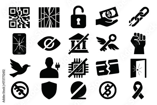 Digital Freedom and Resistance Solid Icons Set