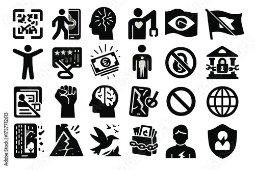 Digital Freedom and Resistance Solid Icons Set