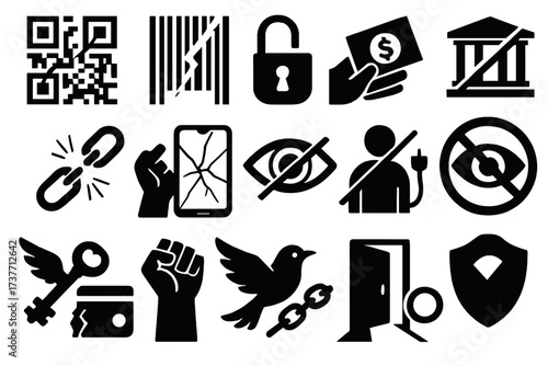 Digital Freedom and Resistance Solid Icons Set