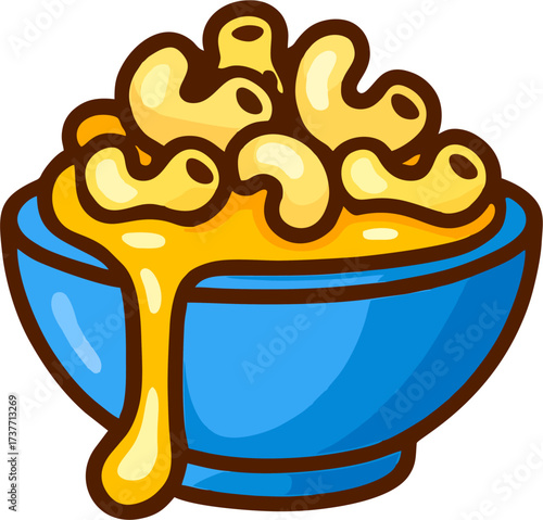 Macaroni Cheese in Blue Bowl Vector – Cheesy Pasta Cartoon