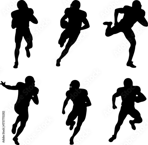 American Football Players Action Silhouette Set