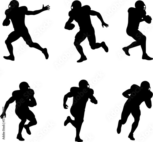 American Football Players Action Silhouette Set